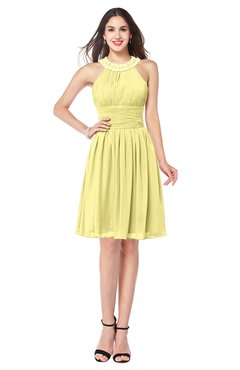 ColsBM Ariana Pastel Yellow Glamorous A-line Jewel Sleeveless Zipper Knee Length Bridesmaid Dresses
