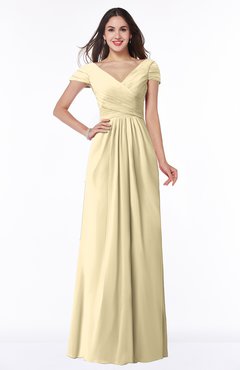 ColsBM Evie Cornhusk Glamorous A-line Short Sleeve Floor Length Ruching Plus Size Bridesmaid Dresses