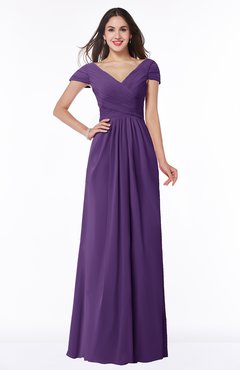 ColsBM Evie Dark Purple Glamorous A-line Short Sleeve Floor Length Ruching Plus Size Bridesmaid Dresses