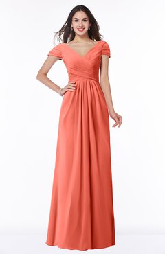 ColsBM Evie Fusion Coral Glamorous A-line Short Sleeve Floor Length Ruching Plus Size Bridesmaid Dresses
