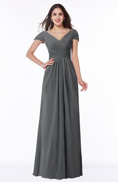 ColsBM Evie Grey Glamorous A-line Short Sleeve Floor Length Ruching Plus Size Bridesmaid Dresses