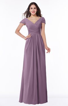 ColsBM Evie Mauve Glamorous A-line Short Sleeve Floor Length Ruching Plus Size Bridesmaid Dresses