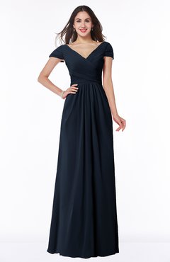 ColsBM Evie Navy Blue Glamorous A-line Short Sleeve Floor Length Ruching Plus Size Bridesmaid Dresses