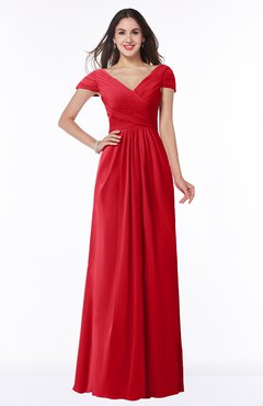 ColsBM Evie Red Glamorous A-line Short Sleeve Floor Length Ruching Plus Size Bridesmaid Dresses