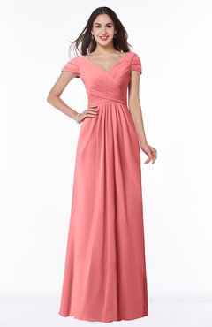 ColsBM Evie Shell Pink Glamorous A-line Short Sleeve Floor Length Ruching Plus Size Bridesmaid Dresses