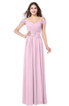 ColsBM Susan Baby Pink Mature Short Sleeve Zipper Floor Length Ribbon Plus Size Bridesmaid Dresses