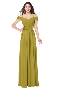 ColsBM Susan Golden Olive Mature Short Sleeve Zipper Floor Length Ribbon Plus Size Bridesmaid Dresses