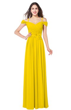 ColsBM Susan Yellow Mature Short Sleeve Zipper Floor Length Ribbon Plus Size Bridesmaid Dresses