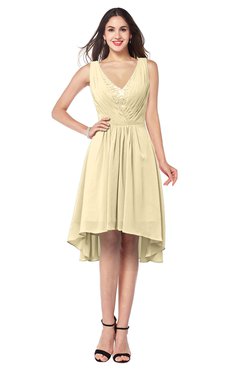 ColsBM Ainsley Cornhusk Elegant A-line Zipper Hi-Lo Ruching Plus Size Bridesmaid Dresses