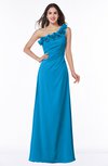 ColsBM Nola Cornflower Blue Modern A-line One Shoulder Chiffon Ruching Plus Size Bridesmaid Dresses