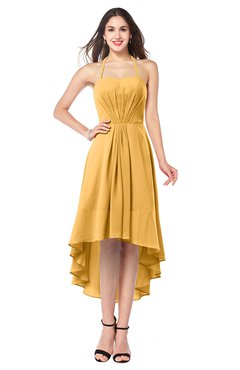 ColsBM Hannah Golden Cream Casual A-line Halter Half Backless Asymmetric Ruching Plus Size Bridesmaid Dresses