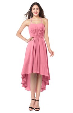 ColsBM Hannah Watermelon Casual A-line Halter Half Backless Asymmetric Ruching Plus Size Bridesmaid Dresses
