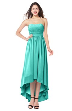 ColsBM Autumn Blue Turquoise Simple A-line Sleeveless Zip up Asymmetric Ruching Plus Size Bridesmaid Dresses