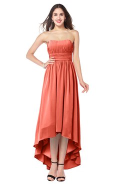 ColsBM Autumn Fusion Coral Simple A-line Sleeveless Zip up Asymmetric Ruching Plus Size Bridesmaid Dresses