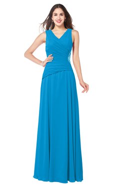 ColsBM Salma Cornflower Blue Elegant A-line Sleeveless Zip up Floor Length Ruching Plus Size Bridesmaid Dresses