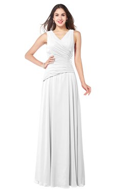 ColsBM Salma White Elegant A-line Sleeveless Zip up Floor Length Ruching Plus Size Bridesmaid Dresses