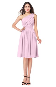 ColsBM Lorelei Baby Pink Elegant Asymmetric Neckline Zipper Chiffon Knee Length Plus Size Bridesmaid Dresses