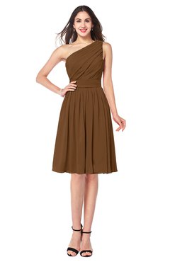ColsBM Lorelei Brown Elegant Asymmetric Neckline Zipper Chiffon Knee Length Plus Size Bridesmaid Dresses