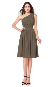 ColsBM Lorelei Carafe Brown Elegant Asymmetric Neckline Zipper Chiffon Knee Length Plus Size Bridesmaid Dresses