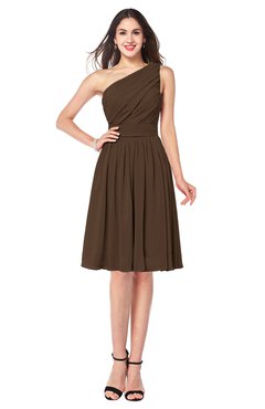 ColsBM Lorelei Chocolate Brown Elegant Asymmetric Neckline Zipper Chiffon Knee Length Plus Size Bridesmaid Dresses