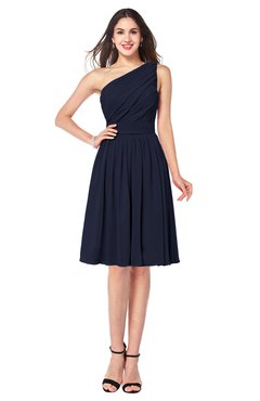 ColsBM Lorelei Dark Sapphire Elegant Asymmetric Neckline Zipper Chiffon Knee Length Plus Size Bridesmaid Dresses