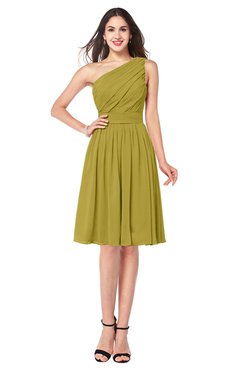 ColsBM Lorelei Golden Olive Elegant Asymmetric Neckline Zipper Chiffon Knee Length Plus Size Bridesmaid Dresses
