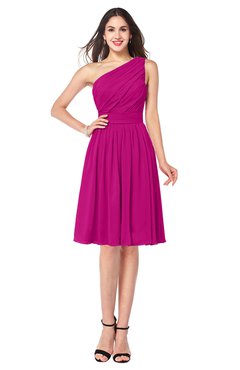 ColsBM Lorelei Hot Pink Elegant Asymmetric Neckline Zipper Chiffon Knee Length Plus Size Bridesmaid Dresses