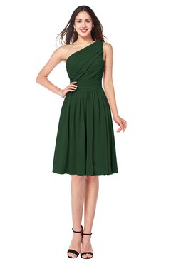 ColsBM Lorelei Hunter Green Elegant Asymmetric Neckline Zipper Chiffon Knee Length Plus Size Bridesmaid Dresses