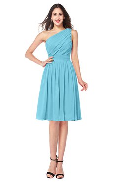 ColsBM Lorelei Light Blue Elegant Asymmetric Neckline Zipper Chiffon Knee Length Plus Size Bridesmaid Dresses