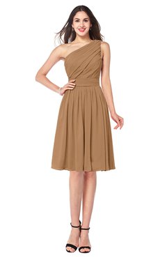 ColsBM Lorelei Light Brown Elegant Asymmetric Neckline Zipper Chiffon Knee Length Plus Size Bridesmaid Dresses