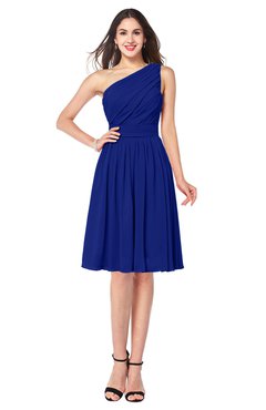 ColsBM Lorelei Nautical Blue Elegant Asymmetric Neckline Zipper Chiffon Knee Length Plus Size Bridesmaid Dresses