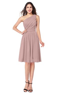 ColsBM Lorelei Nectar Pink Elegant Asymmetric Neckline Zipper Chiffon Knee Length Plus Size Bridesmaid Dresses