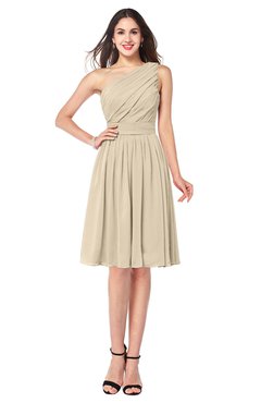 ColsBM Lorelei Novelle Peach Elegant Asymmetric Neckline Zipper Chiffon Knee Length Plus Size Bridesmaid Dresses