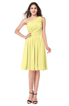 ColsBM Lorelei Pastel Yellow Elegant Asymmetric Neckline Zipper Chiffon Knee Length Plus Size Bridesmaid Dresses