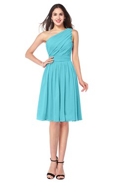 ColsBM Lorelei Bleached Sand Elegant Asymmetric Neckline Zipper Chiffon Knee Length Plus Size Bridesmaid Dresses