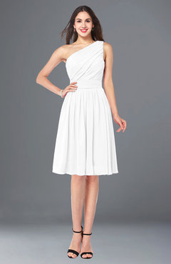 ColsBM Lorelei White Elegant Asymmetric Neckline Zipper Chiffon Knee Length Plus Size Bridesmaid Dresses