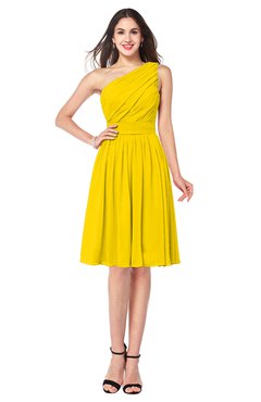 ColsBM Lorelei Yellow Elegant Asymmetric Neckline Zipper Chiffon Knee Length Plus Size Bridesmaid Dresses