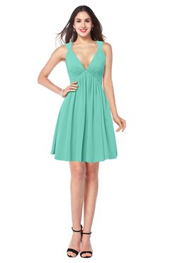 ColsBM Mara Mint Green Sexy A-line V-neck Sleeveless Chiffon Plus Size Bridesmaid Dresses