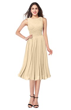 ColsBM Wynter Apricot Gelato Traditional A-line Jewel Sleeveless Tea Length Pleated Plus Size Bridesmaid Dresses