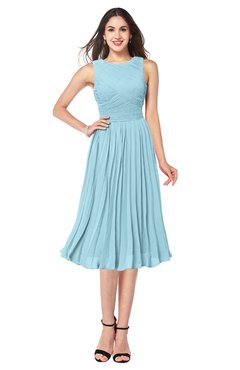 ColsBM Wynter Aqua Traditional A-line Jewel Sleeveless Tea Length Pleated Plus Size Bridesmaid Dresses