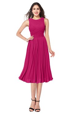 ColsBM Wynter Beetroot Purple Traditional A-line Jewel Sleeveless Tea Length Pleated Plus Size Bridesmaid Dresses