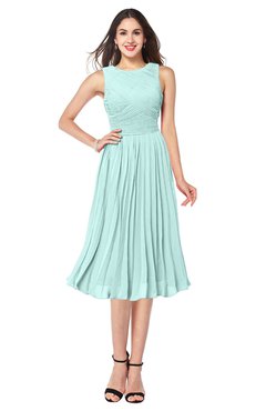 ColsBM Wynter Blue Glass Traditional A-line Jewel Sleeveless Tea Length Pleated Plus Size Bridesmaid Dresses