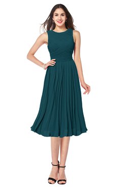 ColsBM Wynter Blue Green Traditional A-line Jewel Sleeveless Tea Length Pleated Plus Size Bridesmaid Dresses