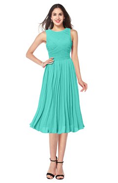 ColsBM Wynter Blue Turquoise Traditional A-line Jewel Sleeveless Tea Length Pleated Plus Size Bridesmaid Dresses
