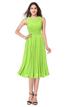 ColsBM Wynter Bright Green Traditional A-line Jewel Sleeveless Tea Length Pleated Plus Size Bridesmaid Dresses