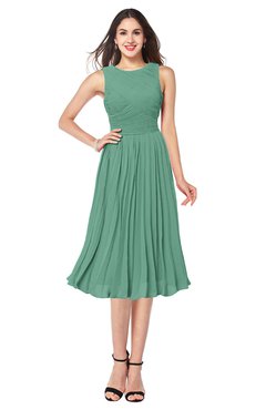 ColsBM Wynter Bristol Blue Traditional A-line Jewel Sleeveless Tea Length Pleated Plus Size Bridesmaid Dresses