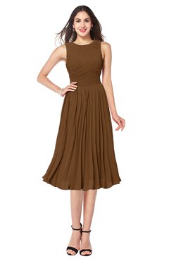 ColsBM Wynter Brown Traditional A-line Jewel Sleeveless Tea Length Pleated Plus Size Bridesmaid Dresses