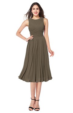 ColsBM Wynter Carafe Brown Traditional A-line Jewel Sleeveless Tea Length Pleated Plus Size Bridesmaid Dresses