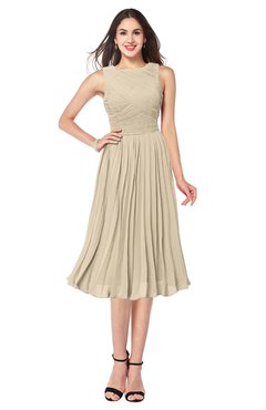ColsBM Wynter Champagne Traditional A-line Jewel Sleeveless Tea Length Pleated Plus Size Bridesmaid Dresses