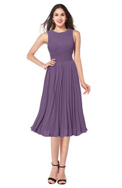 ColsBM Wynter Chinese Violet Traditional A-line Jewel Sleeveless Tea Length Pleated Plus Size Bridesmaid Dresses
